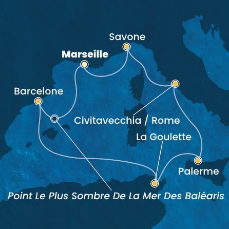 carte France, Espagne, Tunisie, Italie, 8 jours