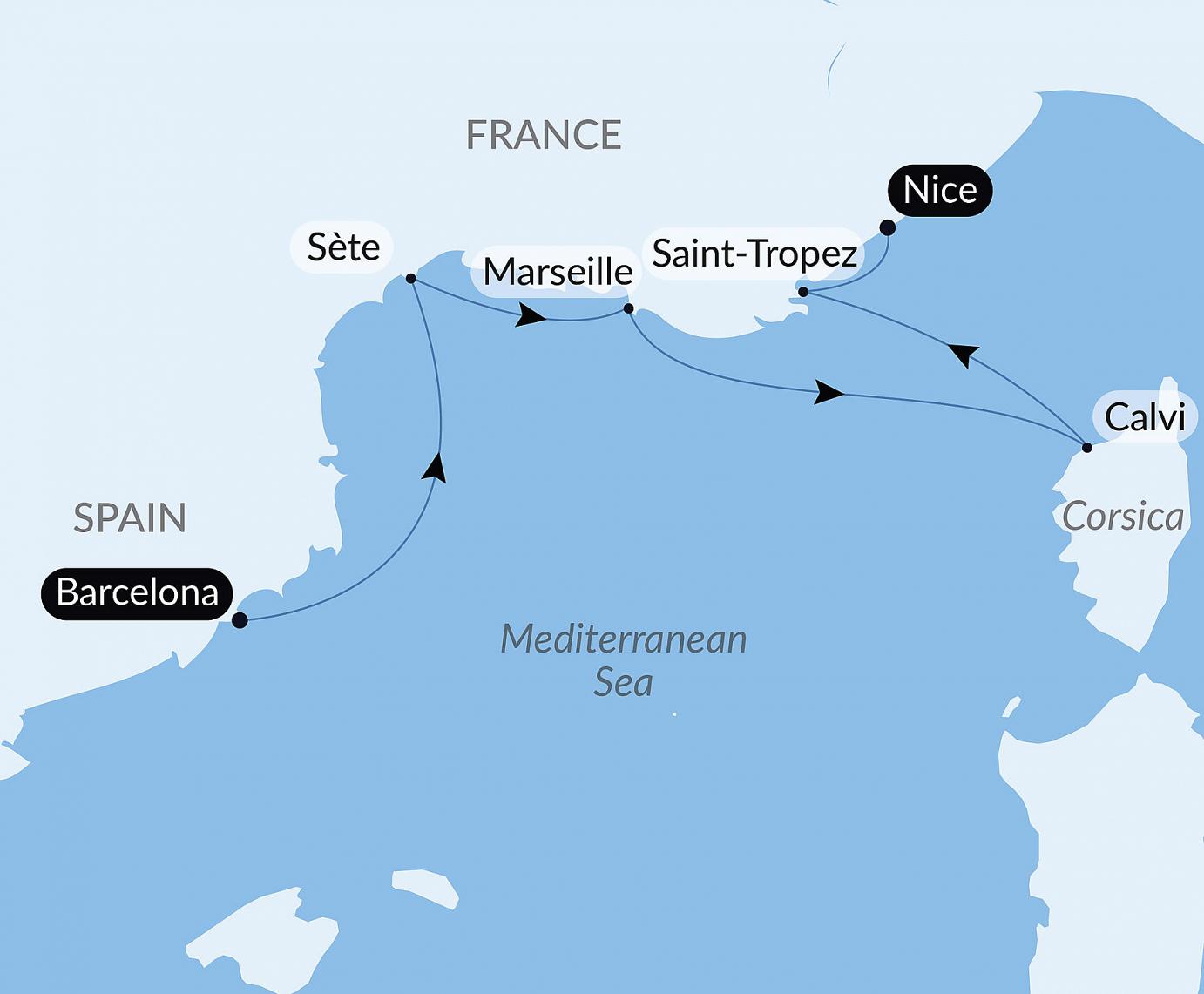 carte Escapade entre Côte d’Azur et Corse, 6 jours