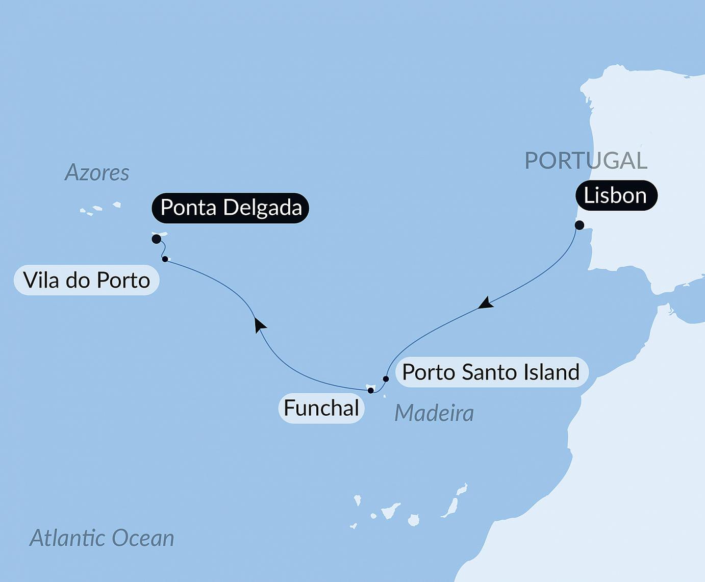 carte Madère et Açores, 9 jours