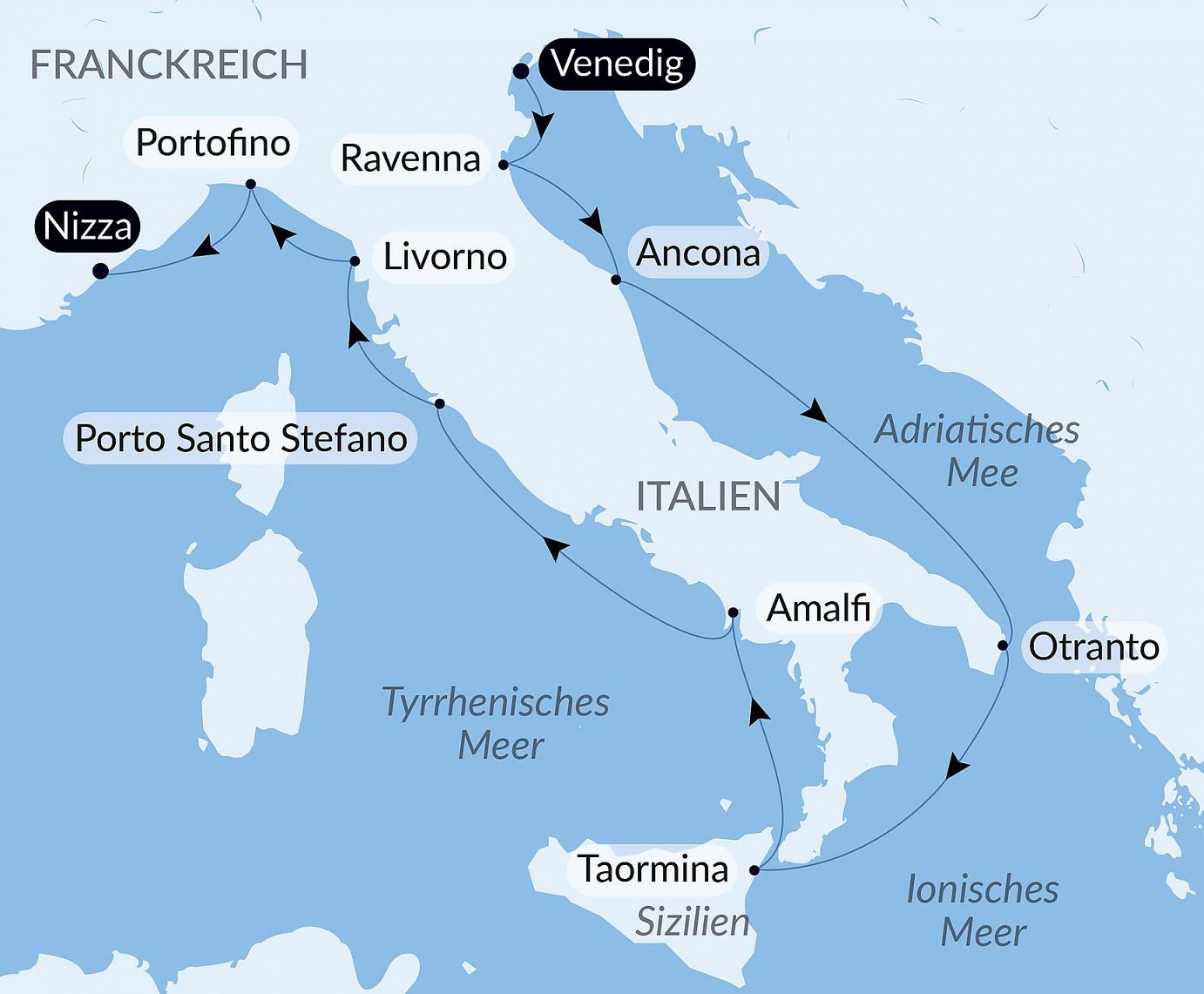 carte Joyaux des côtes italiennes, 11 jours