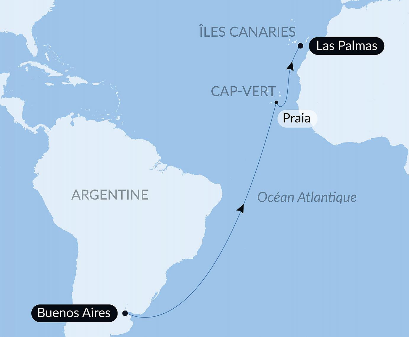 carte Voyage en Mer : Buenos Aires -  Las Palmas de Gran Canaria, 18 jours