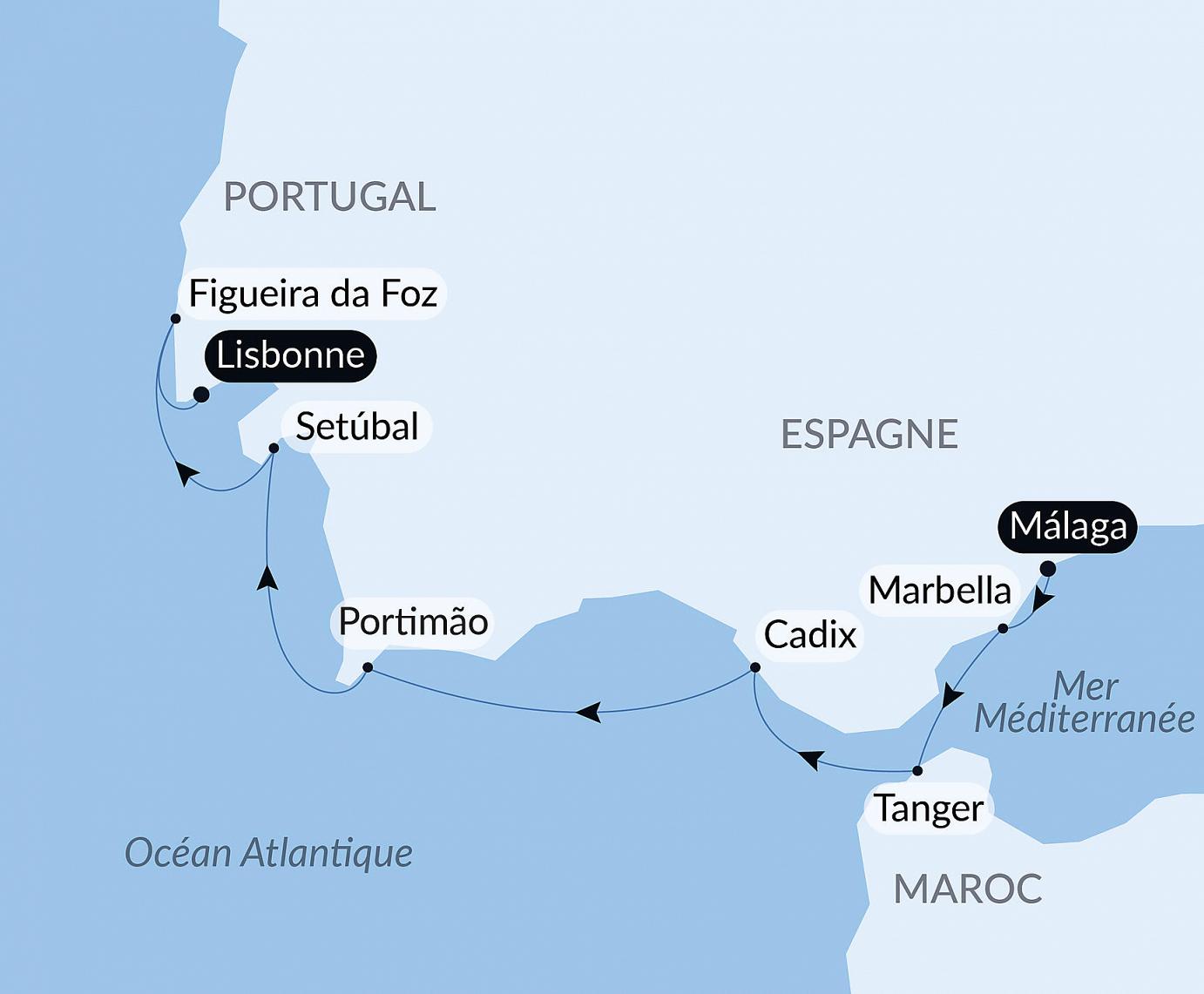 carte Péninsule ibérique et Maroc, 8 jours