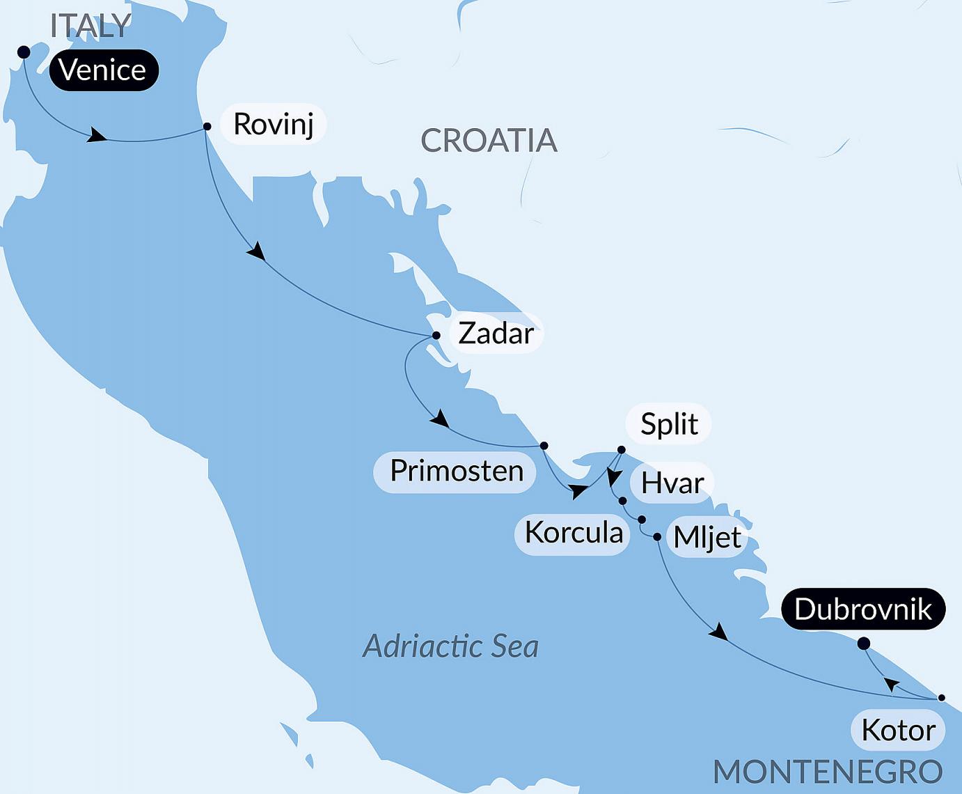 carte Merveilles naturelles et joyaux culturels de Dalmatie, 8 jours