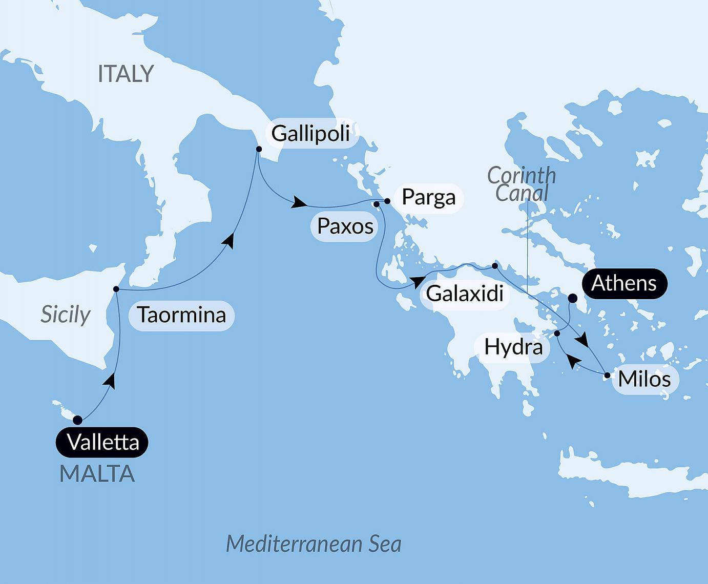 carte Îles paisibles et trésors antiques de Méditerranée, 9 jours