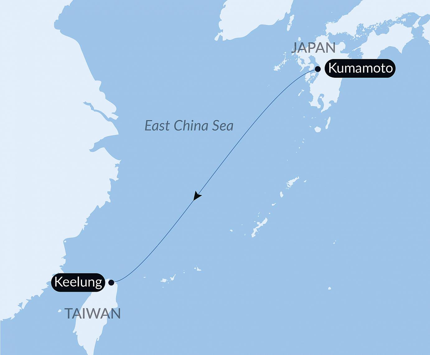 carte Voyage en Mer : Kumamoto - Keelung, 4 jours
