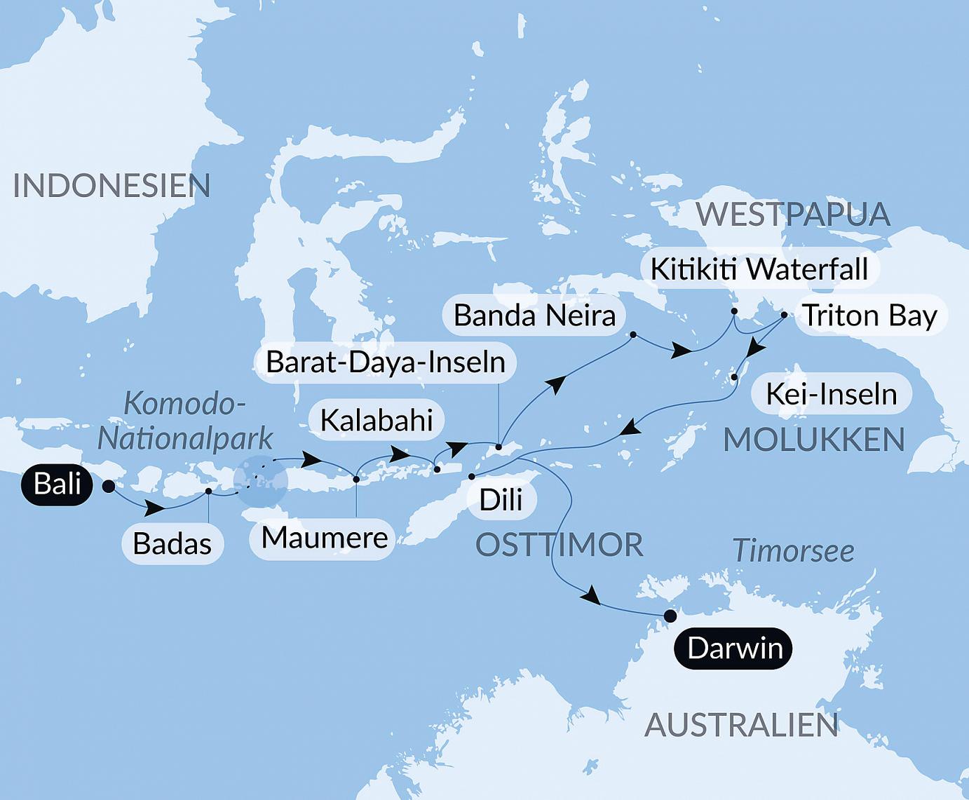 carte Odyssée tropicale indonésienne, 14 jours