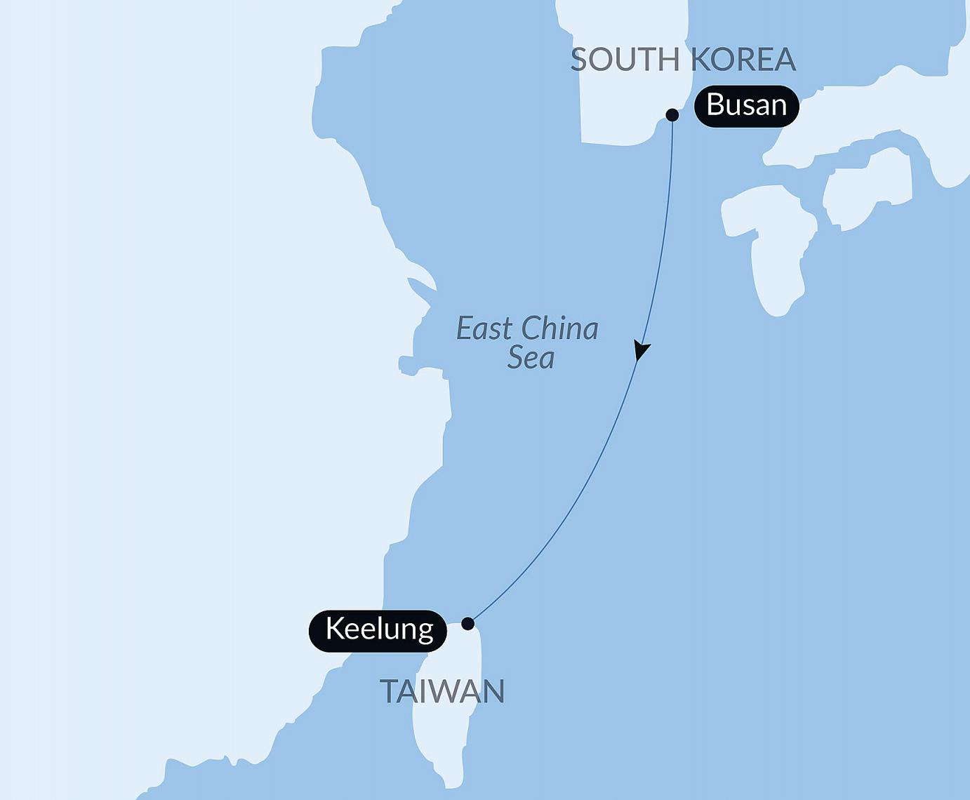 carte Voyage en Mer : Busan - Keelung, 4 jours