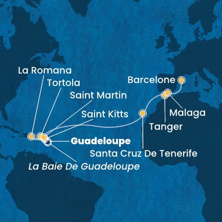 carte Antilles, Iles Vierges, Rép.Dominicaine, Canaries, Maroc, Espagne, 18 jours