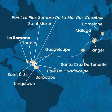 carte Rép.Dominicaine, Antilles, Iles Vierges, Canaries, Maroc, Espagne, 22 jours