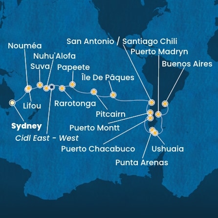 carte Australie, Hawaii, Fiji, Tonga, Polynésie, Chili, Argentine, 41 jours