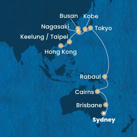 carte Australie, Japon, Corée du Sud, Taïwan, Chine, 27 jours