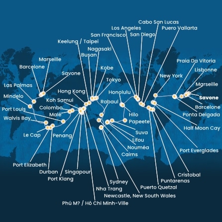 carte Italie, France, Espagne, Portugal, Açores, États-Unis, Floride (USA), Mexique, États-Unis, Hawaii, Polynésie, Fiji, Australie, 139 jours