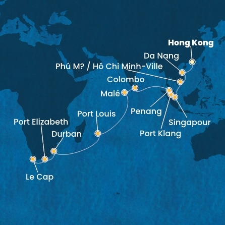 carte Chine, Vietnam, Singapour, Malaisie, Sri Lanka, Maldives, Maurice, Afrique du Sud, 30 jours