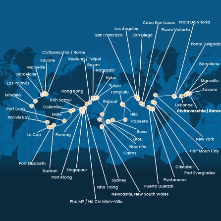 carte Italie, France, Espagne, Portugal, Açores, États-Unis, Floride (USA), Mexique, États-Unis, Hawaii, Polynésie, Fiji, Australie, 141 jours