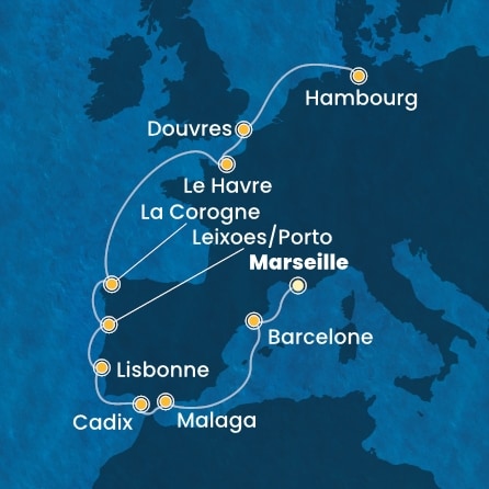 carte France, Espagne, Portugal, Grande-Bretagne, Allemagne, 13 jours