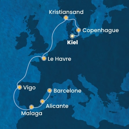 carte Allemagne, Danemark, Norvège, France, Espagne, 11 jours