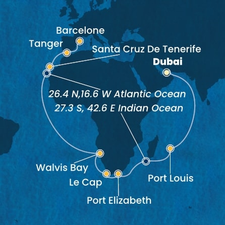carte Emirats Arabes Unis, Maurice, Afrique du Sud, Namibia, Canaries, Maroc, Espagne, 34 jours