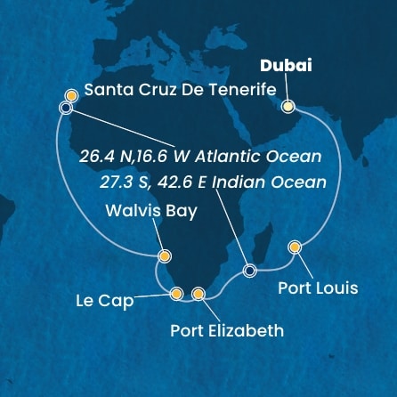 carte Emirats Arabes Unis, Maurice, Afrique du Sud, Namibia, Canaries, 30 jours
