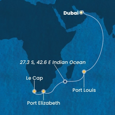carte Emirats Arabes Unis, Maurice, Afrique du Sud, 16 jours