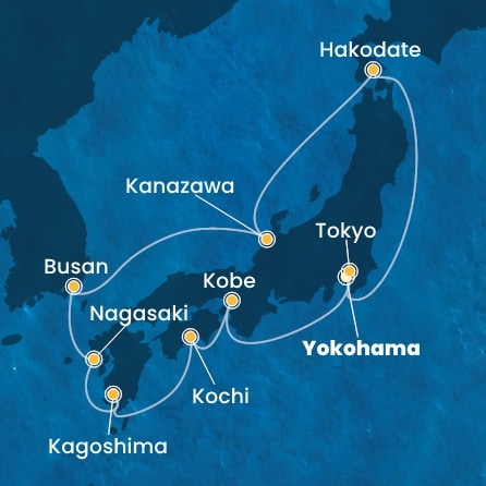 carte Japon, Corée du Sud, 12 jours