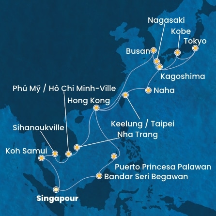 carte Singapour, Philippines, Chine, Taïwan, Japon, Corée du Sud, Vietnam, 30 jours