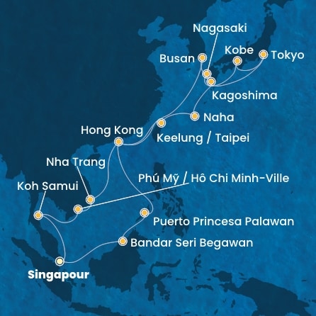 carte Singapour, Philippines, Chine, Taïwan, Japon, Corée du Sud, Vietnam, 29 jours