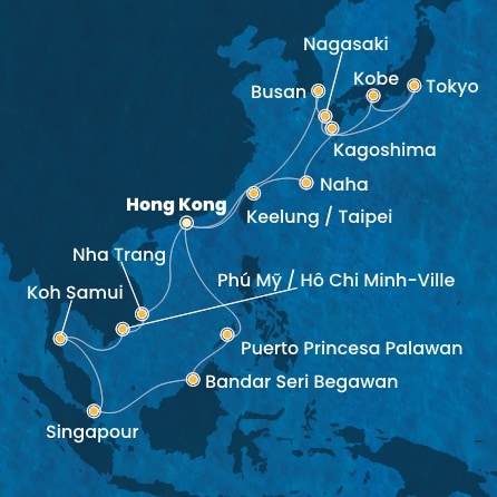 carte Chine, Taïwan, Japon, Corée du Sud, Vietnam, Singapour, Philippines, 29 jours