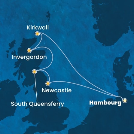 carte Allemagne, Grande-Bretagne, Ecosse, 8 jours