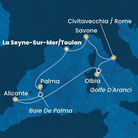 carte France, Baléares, Espagne, Italie, 8 jours