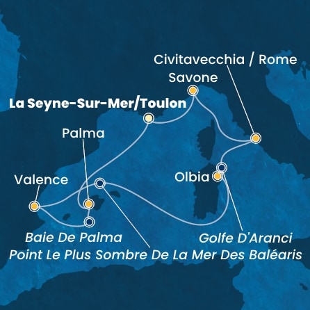 carte France, Baléares, Espagne, Italie, 8 jours