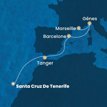 carte Canaries, Maroc, Espagne, Italie, France, 7 jours