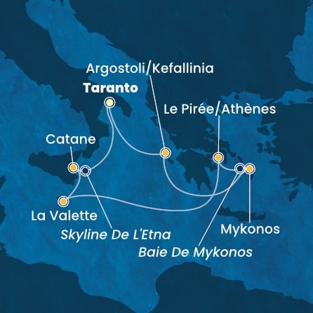 carte Grèce, Malte, Italie, 8 jours