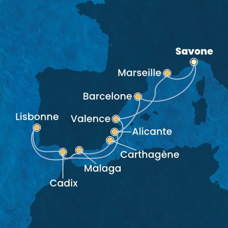 carte Italie, France, Espagne, Portugal, 12 jours