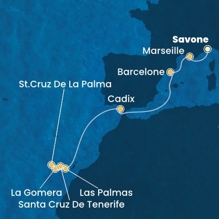 carte Italie, France, Espagne, Canaries, 10 jours