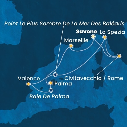 carte Italie, France, Baléares, Espagne, 8 jours