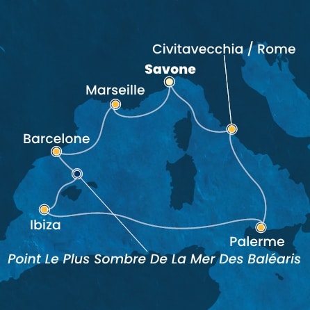 carte Italie, France, Espagne, Baléares, 8 jours