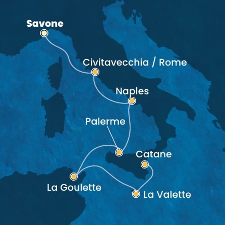 carte Italie, Tunisie, Malte, 7 jours