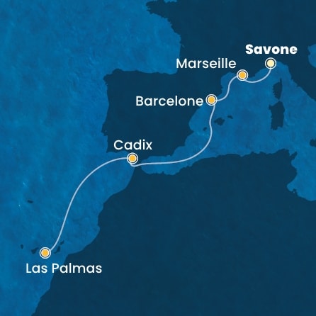 carte Italie, France, Espagne, Canaries, 7 jours