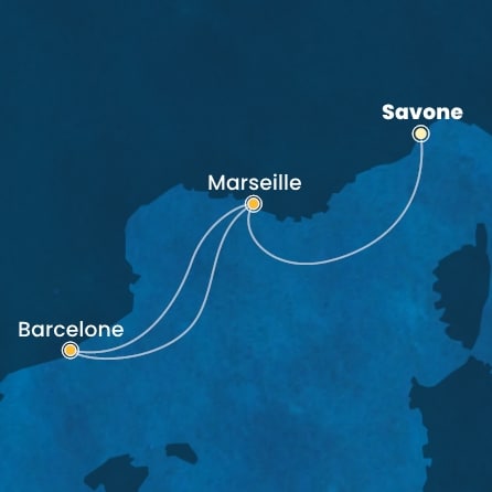 carte Italie, France, Espagne, 4 jours