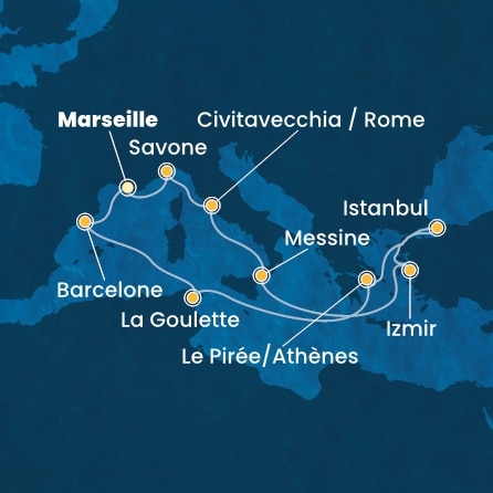 carte France, Italie, Turquie, Grèce, Tunisie, Espagne, 15 jours