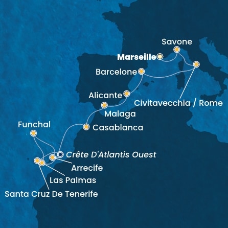 carte France, Italie, Espagne, Maroc, Canaries, Madère, 14 jours