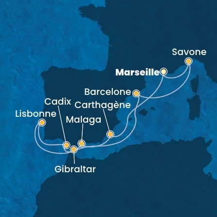 carte France, Italie, Espagne, Portugal, Gibraltar, 12 jours