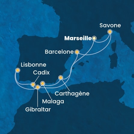 carte France, Espagne, Gibraltar, Portugal, Italie, 12 jours