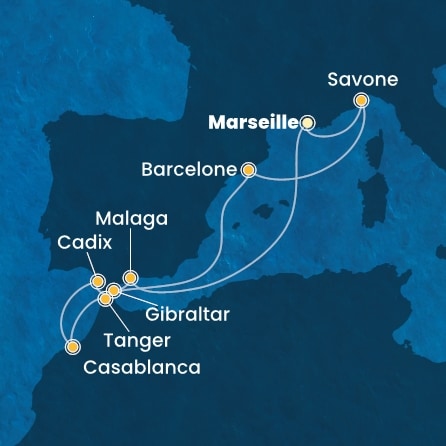 carte France, Espagne, Gibraltar, Maroc, Italie, 11 jours