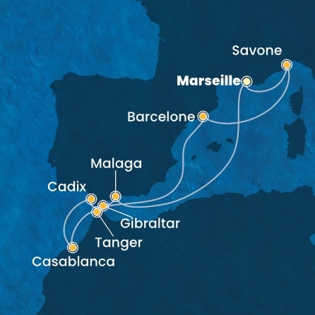 carte France, Italie, Espagne, Maroc, Gibraltar, 11 jours