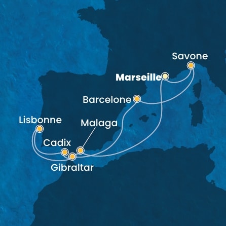 carte France, Italie, Espagne, Gibraltar, Portugal, 11 jours