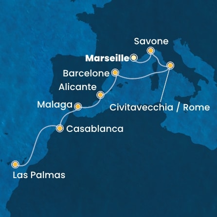 carte France, Italie, Espagne, Maroc, Canaries, 10 jours