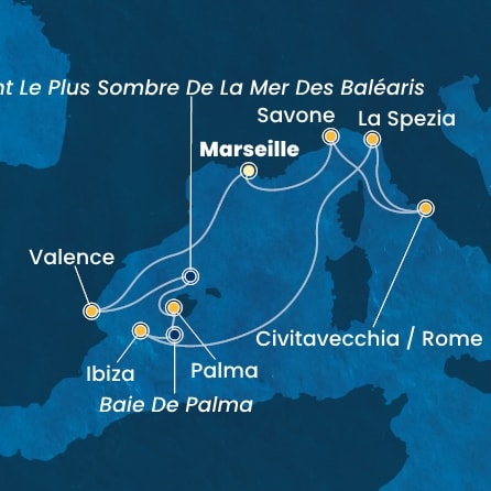 carte France, Espagne, Baléares, Italie, 9 jours