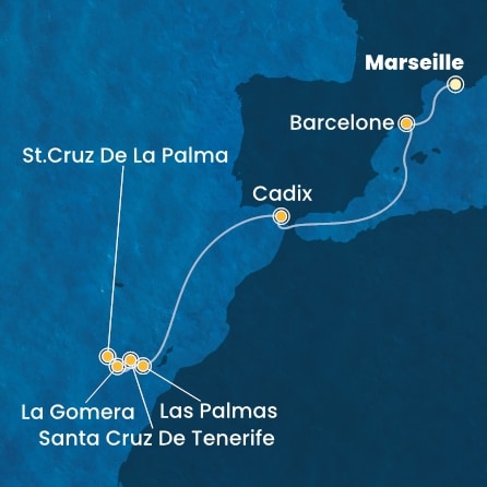 carte France, Espagne, Canaries, 9 jours