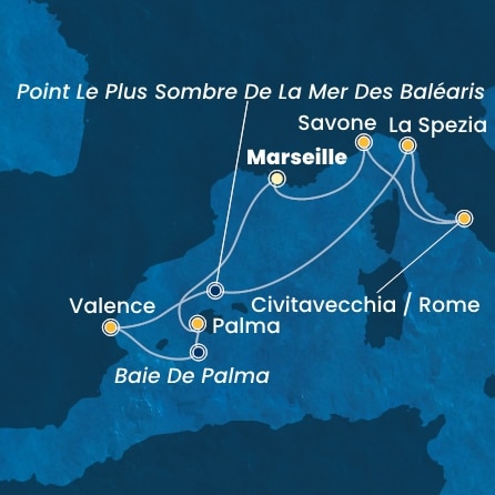 carte France, Baléares, Espagne, Italie, 8 jours